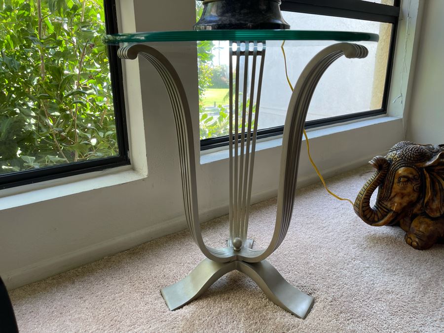 Metal Base Side Table With Glass Top 22W X 24H [Photo 3]