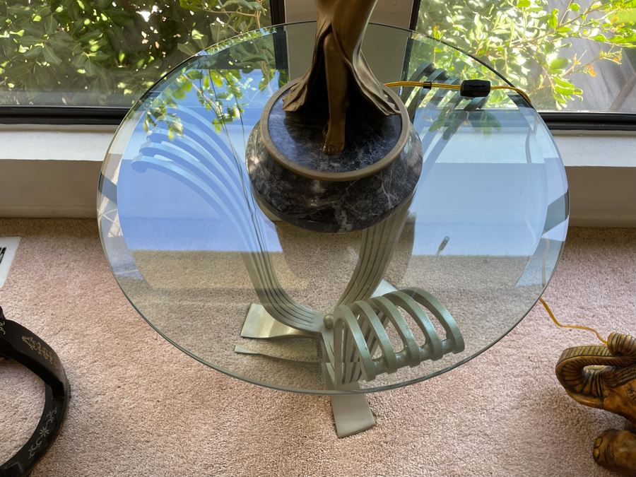 Metal Base Side Table With Glass Top 22W X 24H [Photo 5]