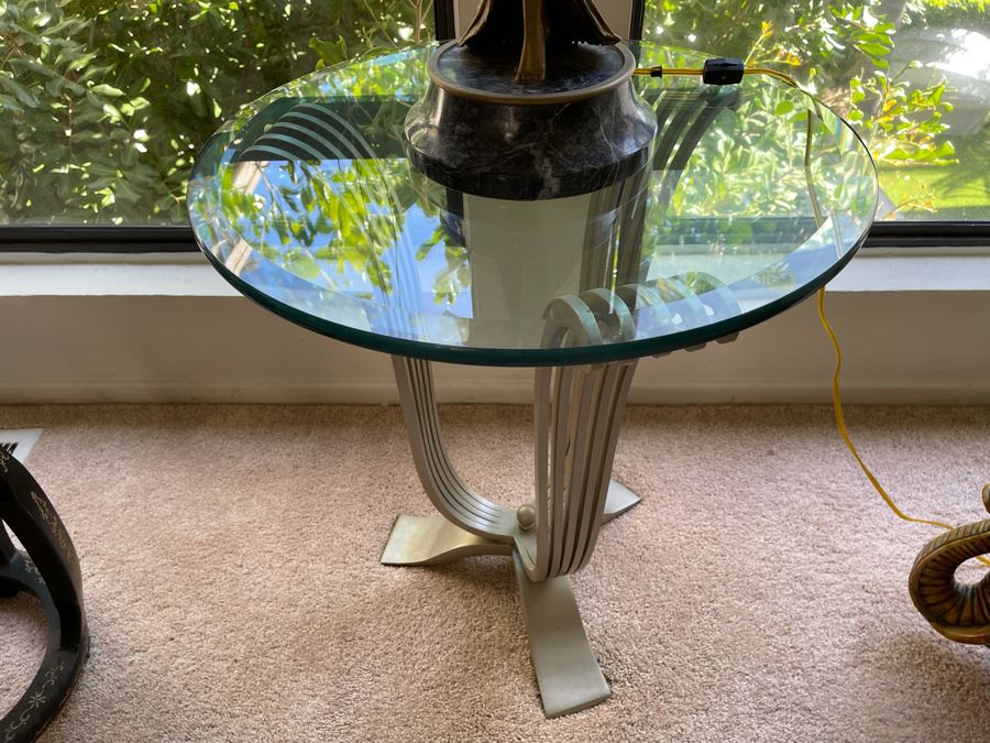 Metal Base Side Table With Glass Top 22W X 24H [Photo 6]