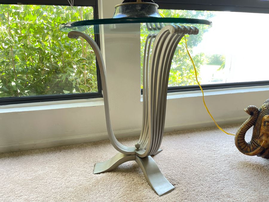 Metal Base Side Table With Glass Top 22W X 24H [Photo 2]