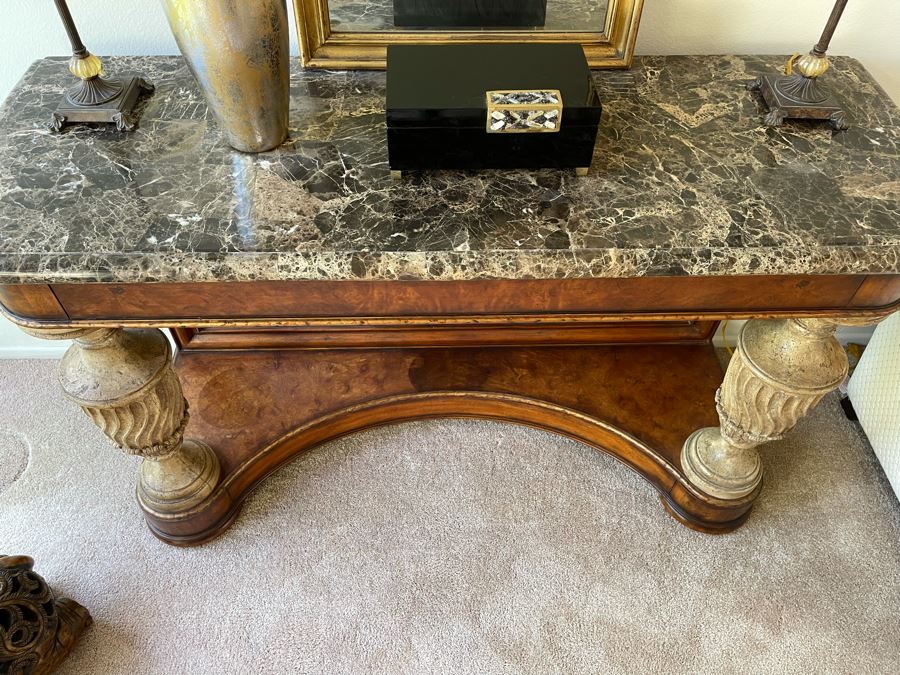 Console Entry Table With Mirrored Bottom And Marble Top 62W X 22D X 39H [Photo 4]