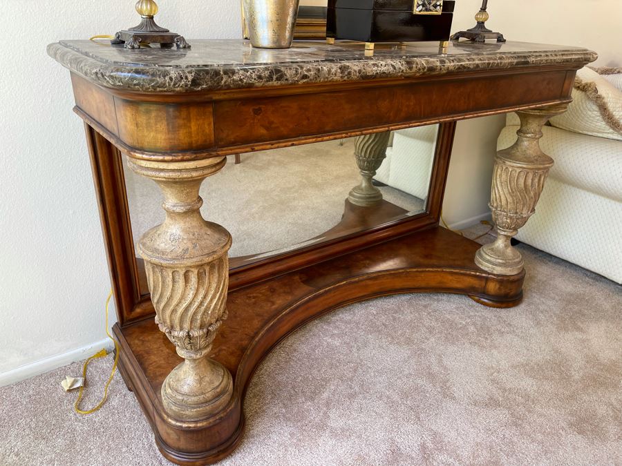 Console Entry Table With Mirrored Bottom And Marble Top 62W X 22D X 39H [Photo 3]