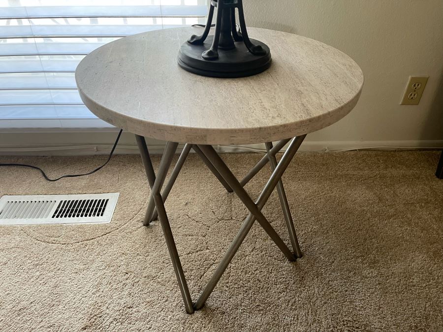 Modern Metal Base Marble Top Side Table 22W X 21H [Photo 3]