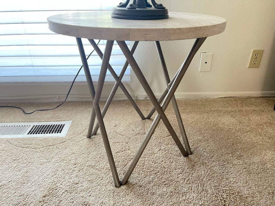 Modern Metal Base Marble Top Side Table 22W X 21H [Photo 2]