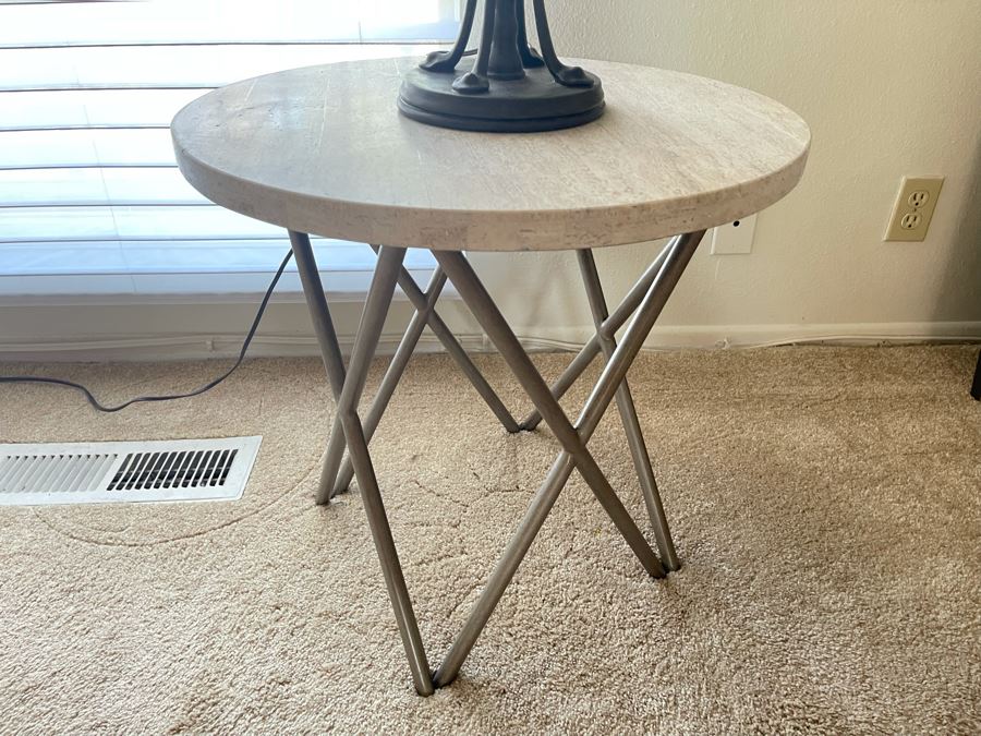Modern Metal Base Marble Top Side Table 22W X 21H [Photo 1]