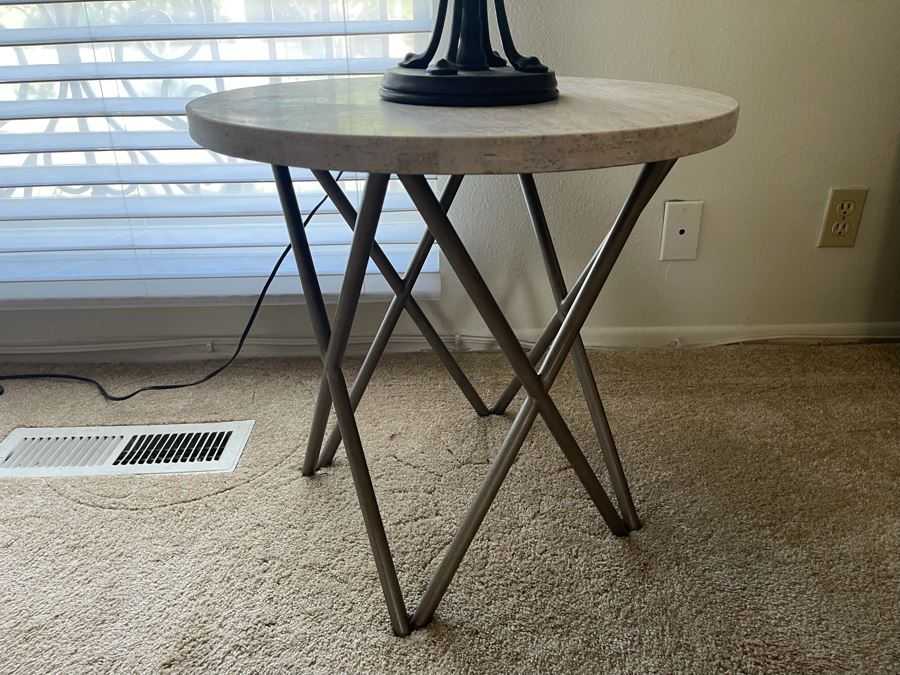Modern Metal Base Marble Top Side Table 22W X 21H [Photo 4]