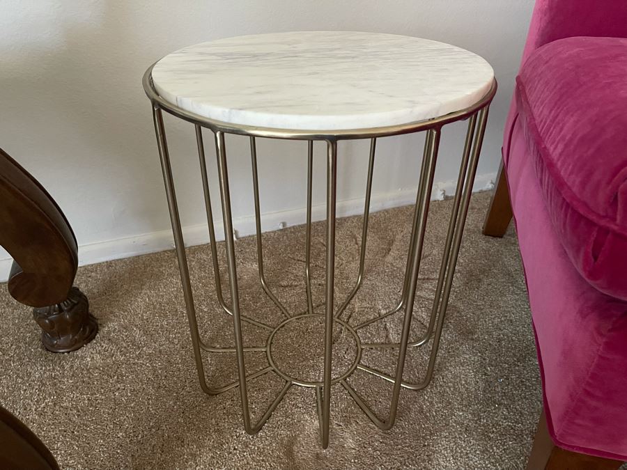 Portofino Home Gold White Marble Side Table 15W X 18.5H Retails $199 [Photo 1]