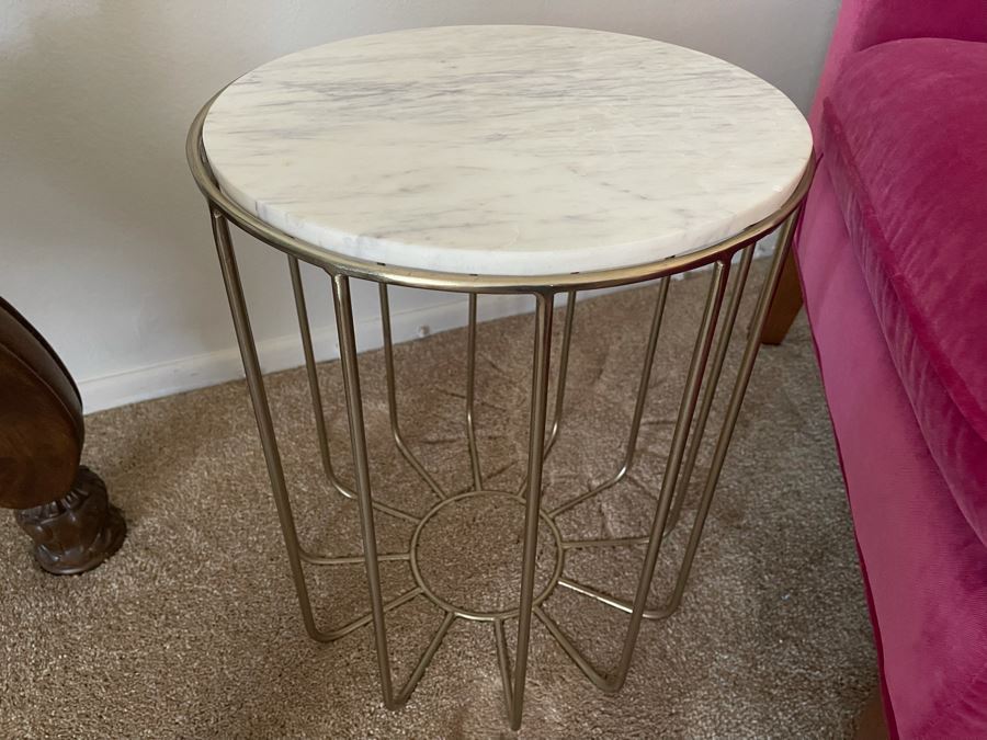 Portofino Home Gold White Marble Side Table 15W X 18.5H Retails $199 [Photo 3]