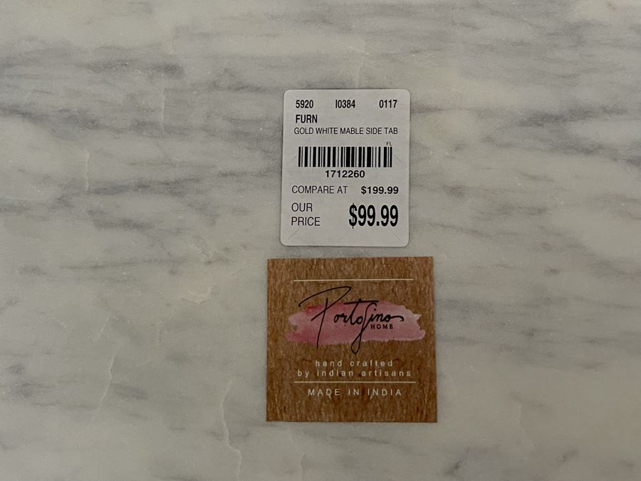 Portofino Home Gold White Marble Side Table 15W X 18.5H Retails $199 [Photo 4]