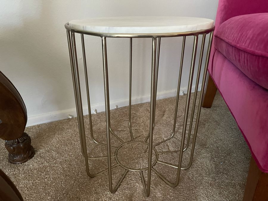 Portofino Home Gold White Marble Side Table 15W X 18.5H Retails $199 [Photo 2]