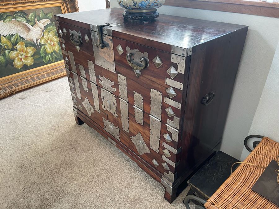 Vintage Japanese Tansu Chest With Silver 40W X 19D X 33H [Photo 4]