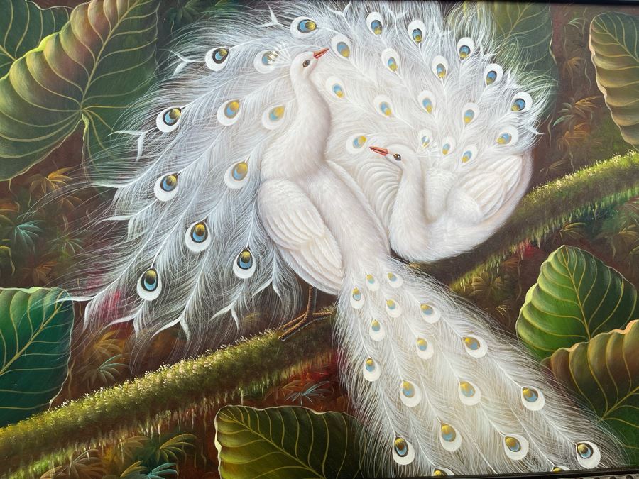 Oil Painting Of White Peacocks With Fancy Frame 24W X 36H Retails $1,695 [Photo 7]