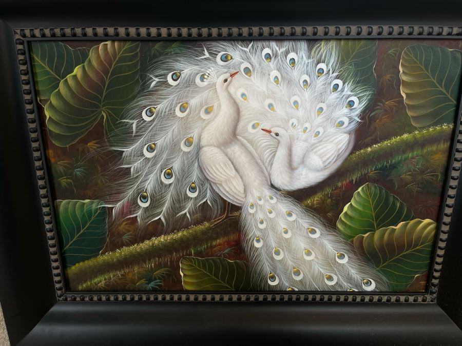 Oil Painting Of White Peacocks With Fancy Frame 24W X 36H Retails $1,695 [Photo 15]