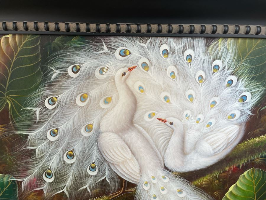 Oil Painting Of White Peacocks With Fancy Frame 24W X 36H Retails $1,695 [Photo 5]