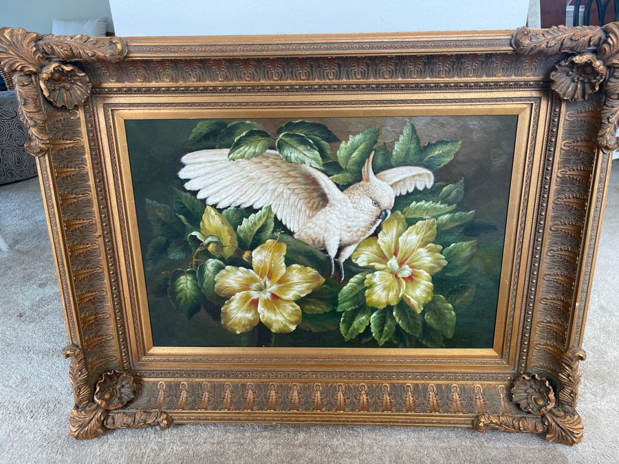 Parrot Painting In Fancy Gilt Wooden Frame 49W X 38H [Photo 2]