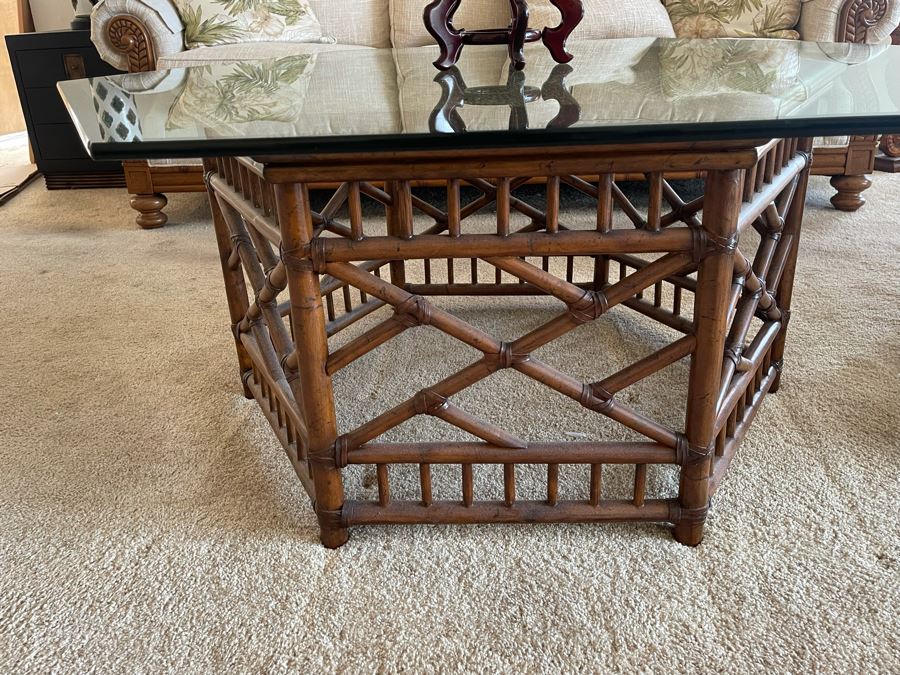 Lexington Coffee Table With Wooden Base And Glass Top Glass Is 44W Base Is 32W [Photo 4]