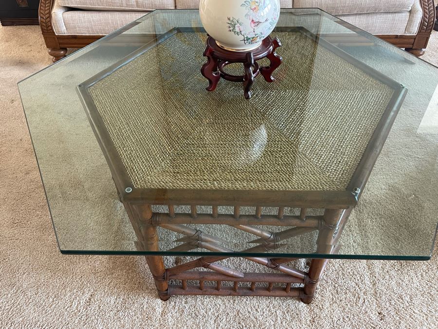 Lexington Coffee Table With Wooden Base And Glass Top Glass Is 44W Base Is 32W [Photo 6]
