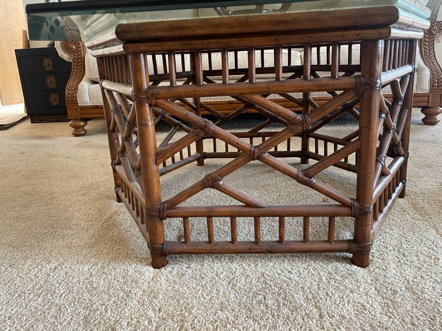 Lexington Coffee Table With Wooden Base And Glass Top Glass Is 44W Base Is 32W [Photo 5]