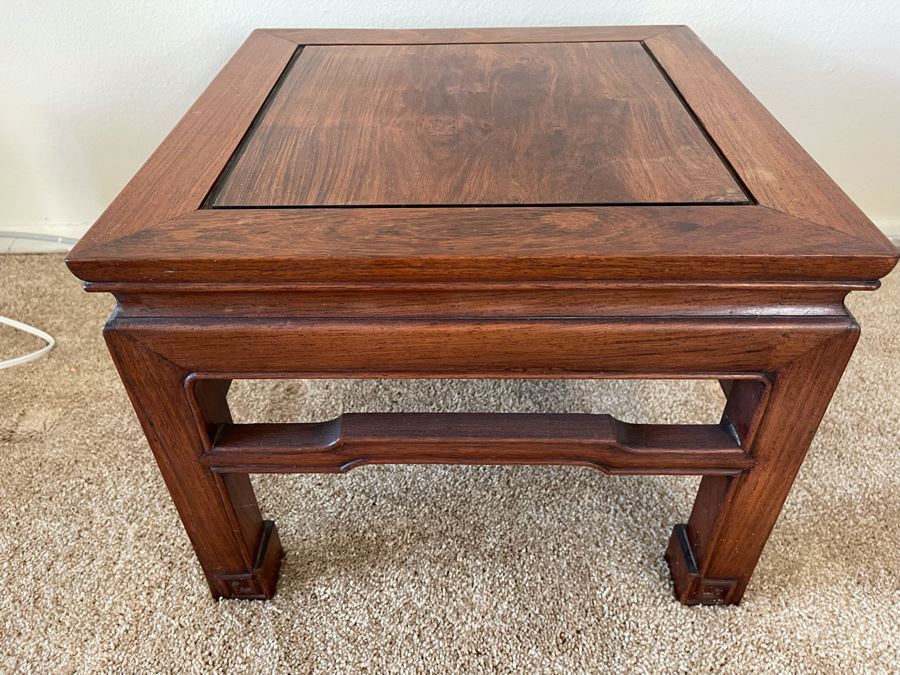 Chinese Carved Wooden Side Table Made In Hong Kong 18W X 14H [Photo 2]