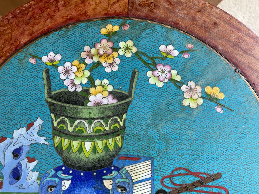 Chinese Wooden Table Stool Stand With Cloisonne Top 17.5W X 20.5H [Photo 6]