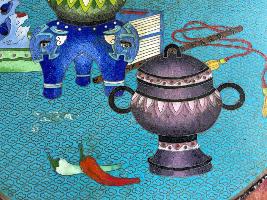 Chinese Wooden Table Stool Stand With Cloisonne Top 17.5W X 20.5H [Photo 4]