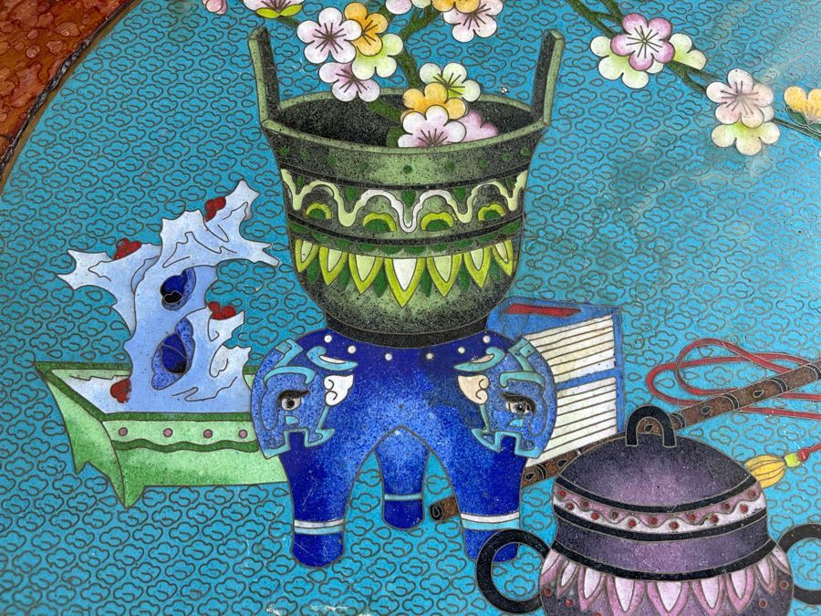 Chinese Wooden Table Stool Stand With Cloisonne Top 17.5W X 20.5H [Photo 5]