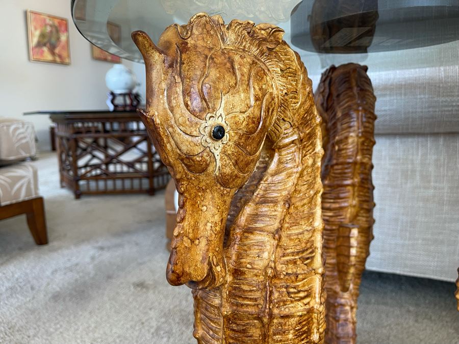 Tommy Bahama Home Landara Sea Horse Lamp Table With Glass Top 24R X 23H [Photo 4]