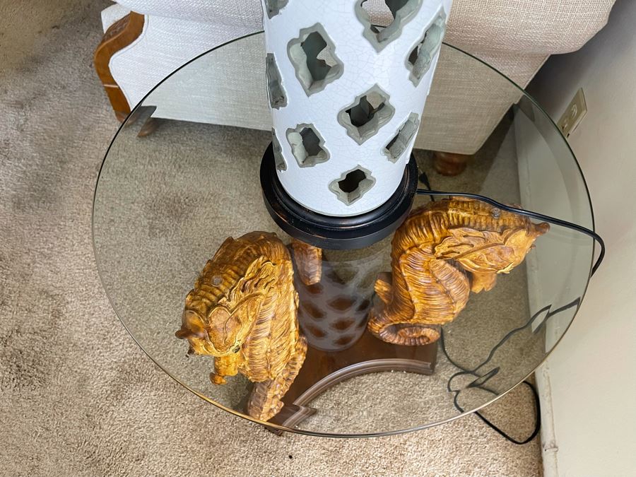 Tommy Bahama Home Landara Sea Horse Lamp Table With Glass Top 24R X 23H [Photo 5]