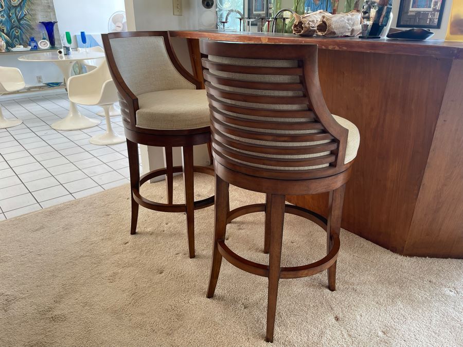 Pair Of Lexington Home Brands Swivel Bar Stools 21W Seat Cushion Is 30H Total Height 42H [Photo 3]