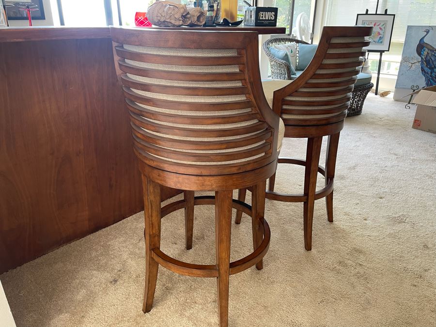 Pair Of Lexington Home Brands Swivel Bar Stools 21W Seat Cushion Is 30H Total Height 42H [Photo 7]