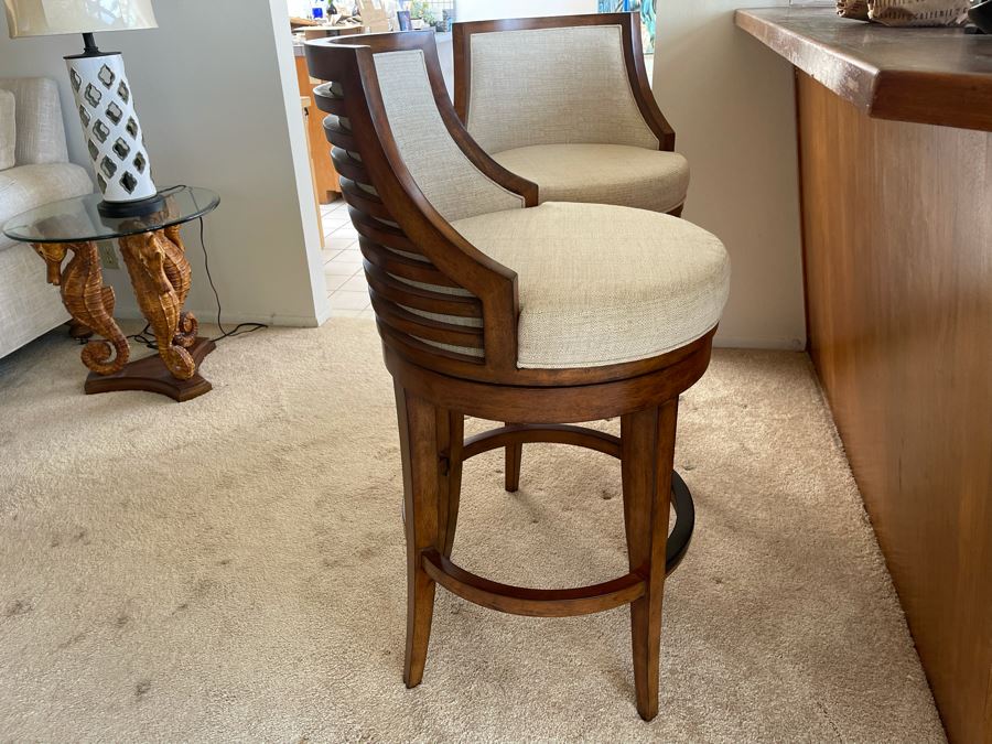 Pair Of Lexington Home Brands Swivel Bar Stools 21W Seat Cushion Is 30H Total Height 42H [Photo 4]
