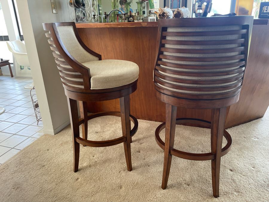 Pair Of Lexington Home Brands Swivel Bar Stools 21W Seat Cushion Is 30H Total Height 42H [Photo 2]