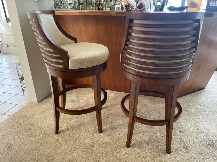 Pair Of Lexington Home Brands Swivel Bar Stools 21W Seat Cushion Is 30H Total Height 42H [Photo 1]
