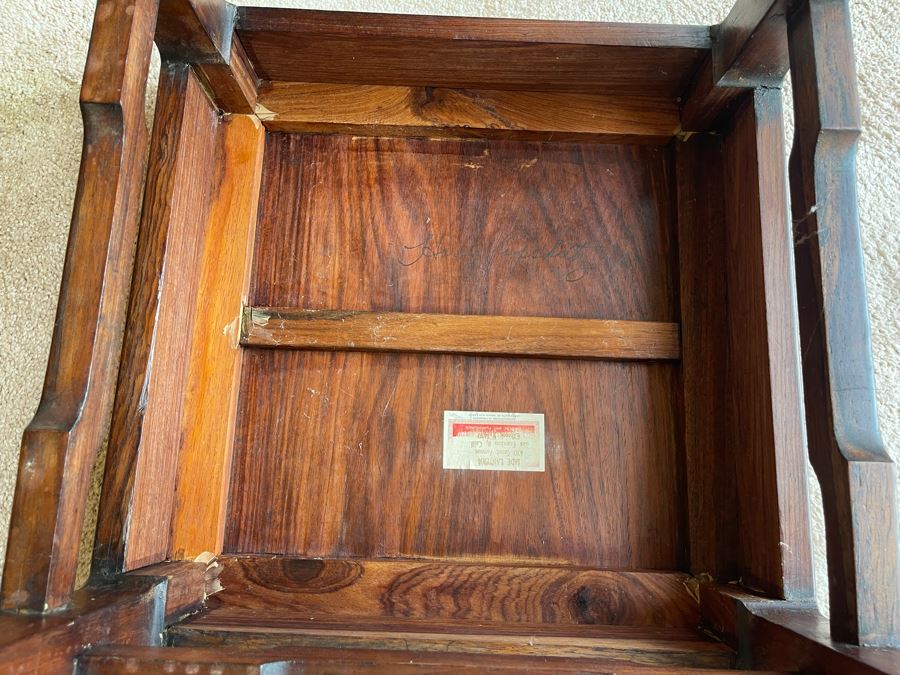 Chinese Carved Wooden Side Table Made In Hong Kong 18W X 14H [Photo 5]