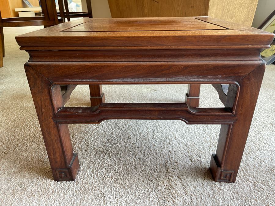 Chinese Carved Wooden Side Table Made In Hong Kong 18W X 14H [Photo 2]