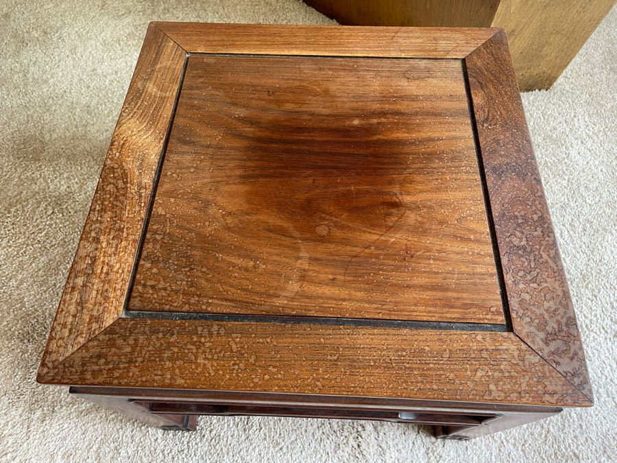 Chinese Carved Wooden Side Table Made In Hong Kong 18W X 14H [Photo 4]