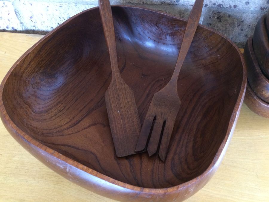 Wooden Salad Bowl Serving Set [Photo 2]