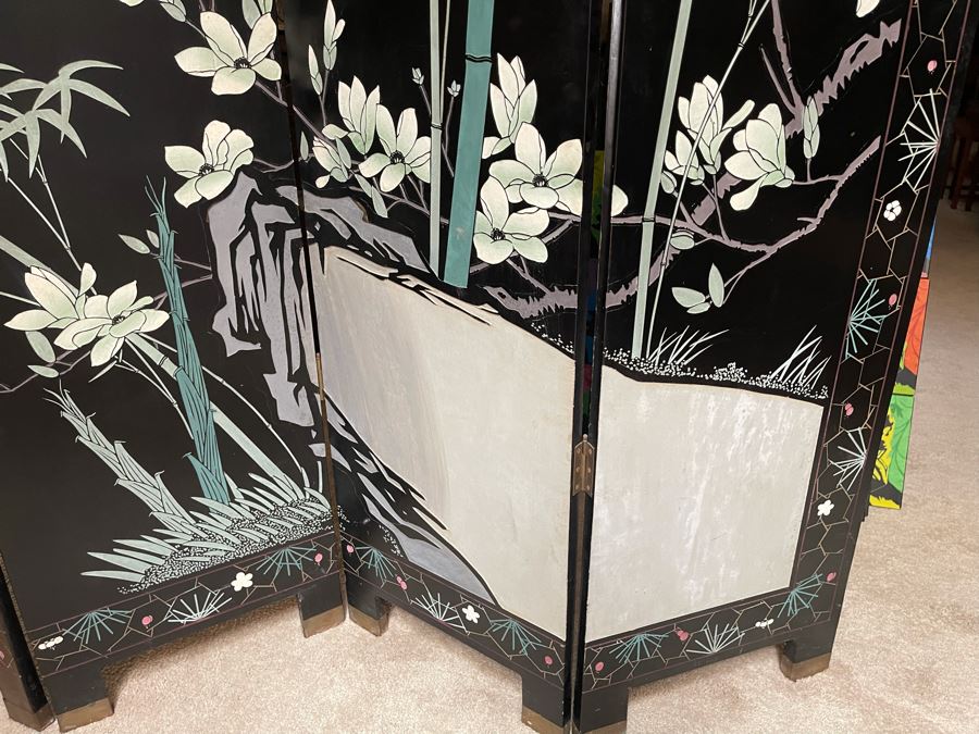 4-Panel Asian Screen Double Sided - One Side Is Gold Tones Other Is Black Tones 64W X 72H [Photo 14]