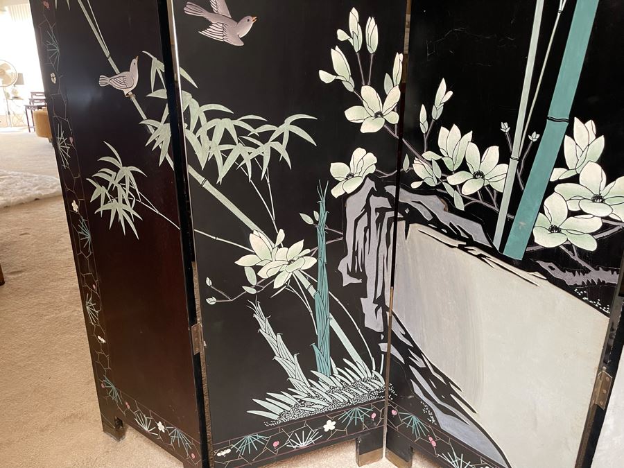 4-Panel Asian Screen Double Sided - One Side Is Gold Tones Other Is Black Tones 64W X 72H [Photo 13]