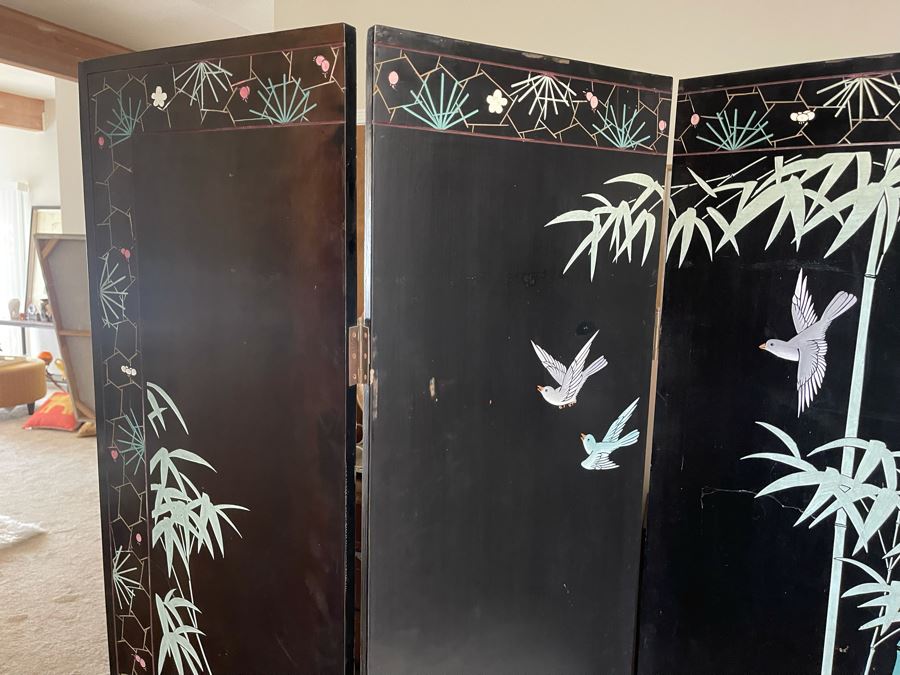 4-Panel Asian Screen Double Sided - One Side Is Gold Tones Other Is Black Tones 64W X 72H [Photo 16]