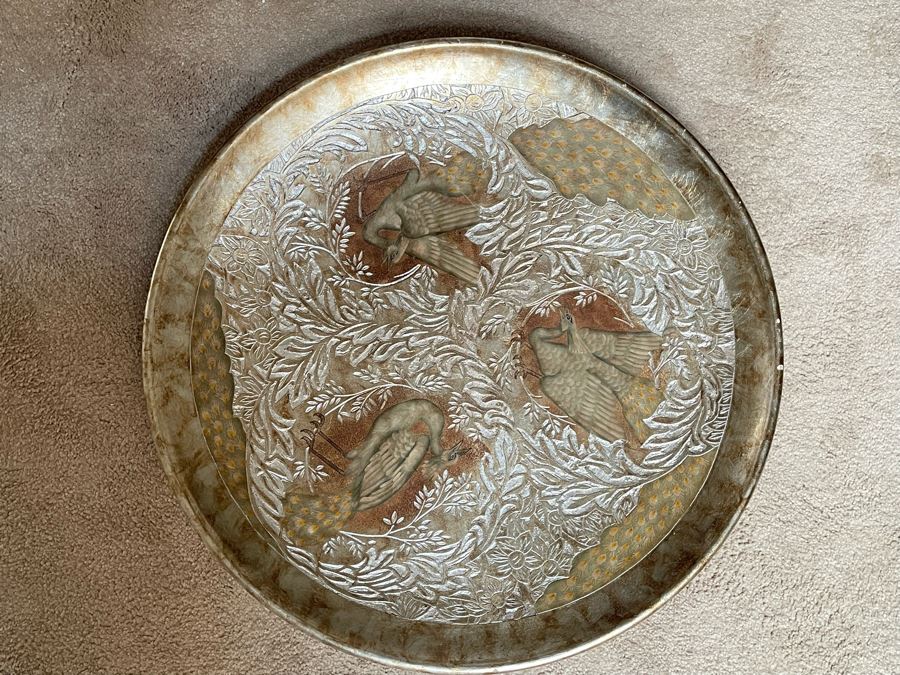 Maitland-Smith Large Decorative Gold Tone Charger Plate With Birds [Photo 3]