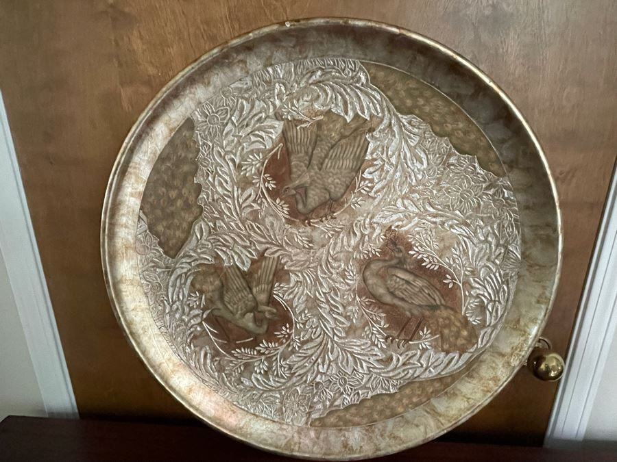 Maitland-Smith Large Decorative Gold Tone Charger Plate With Birds [Photo 2]