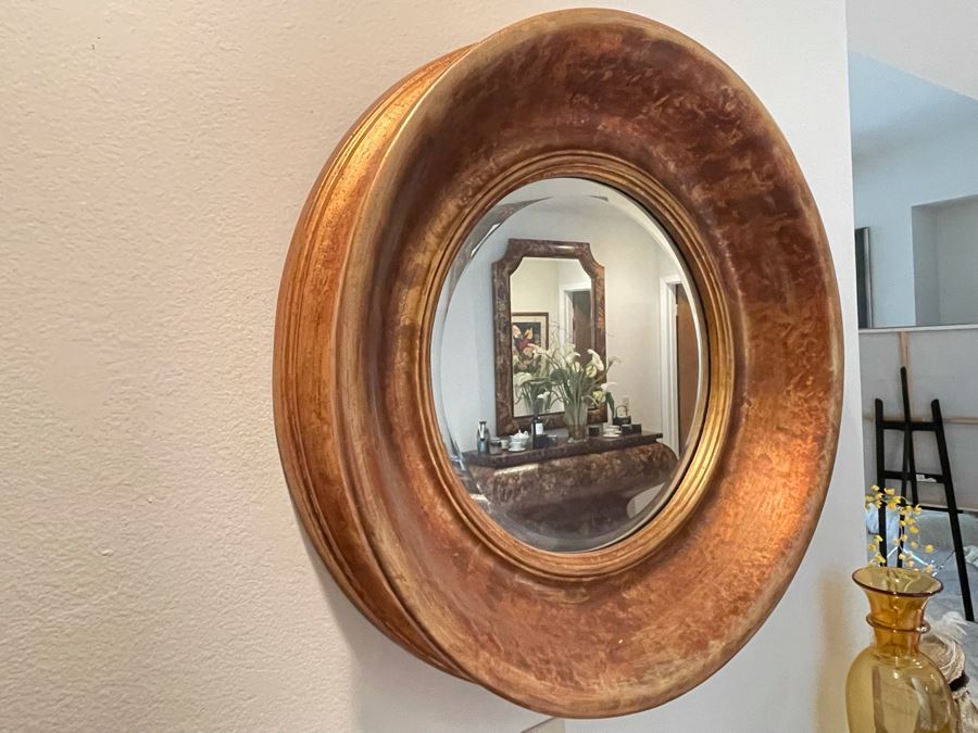 Gold Tone Round Beveled Glass Wall Mirror 30W [Photo 1]