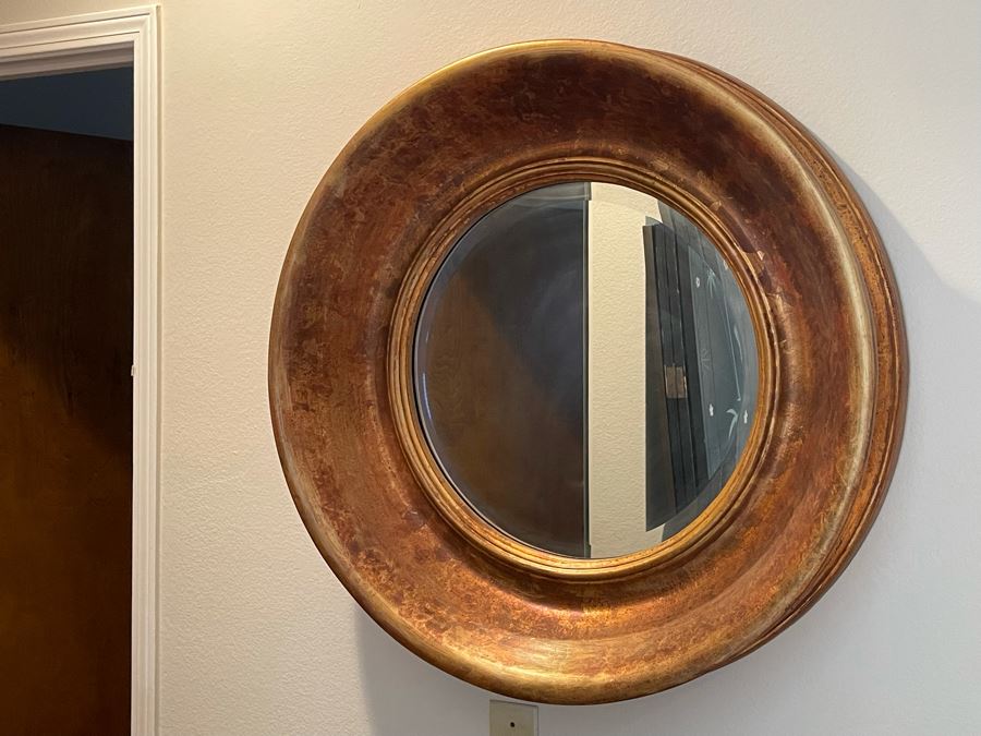 Gold Tone Round Beveled Glass Wall Mirror 30W [Photo 5]