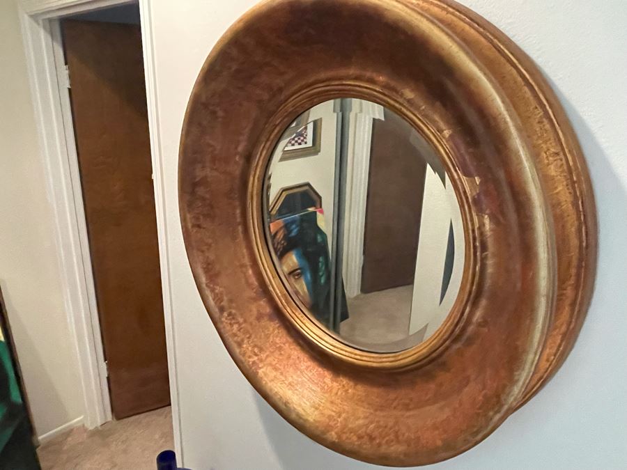 Gold Tone Round Beveled Glass Wall Mirror 30W [Photo 4]