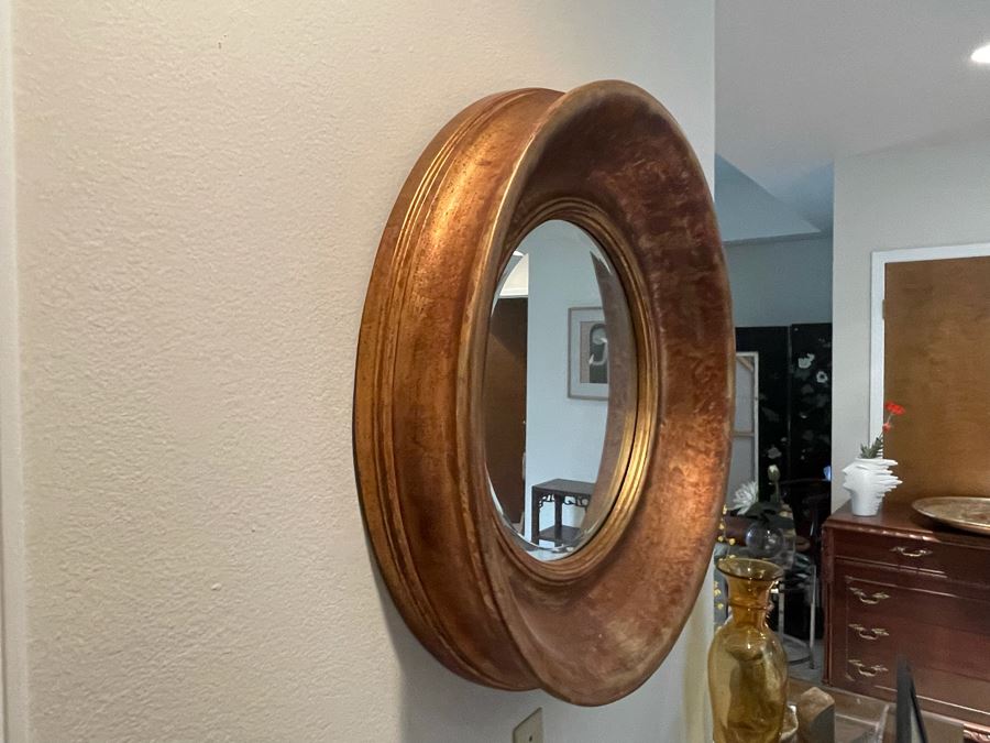 Gold Tone Round Beveled Glass Wall Mirror 30W [Photo 3]
