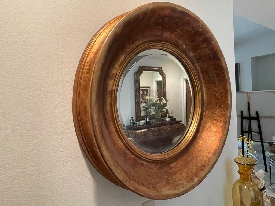 Gold Tone Round Beveled Glass Wall Mirror 30W [Photo 2]