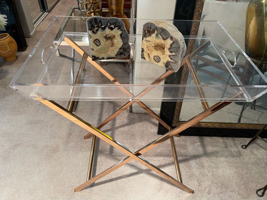 Acrylic Tray Table With Folding Metal Stand 24W X 16D X 26H [Photo 3]