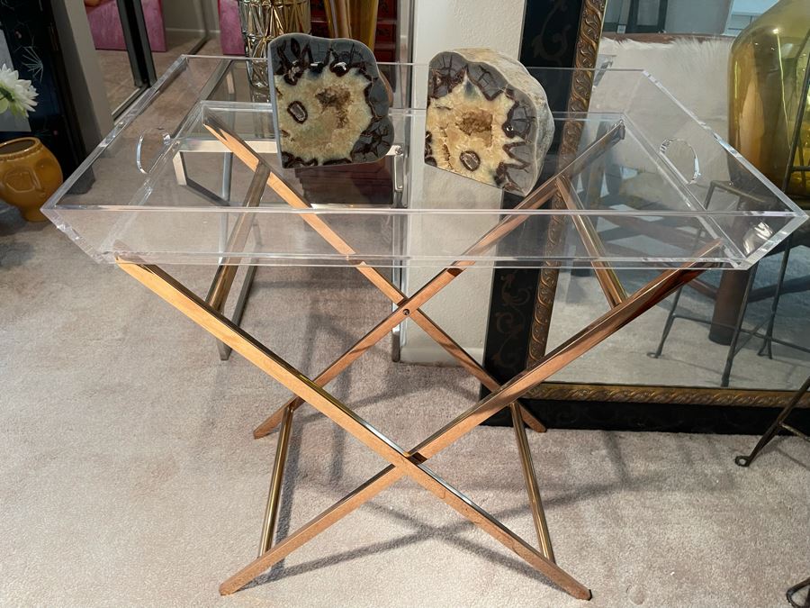 Acrylic Tray Table With Folding Metal Stand 24W X 16D X 26H