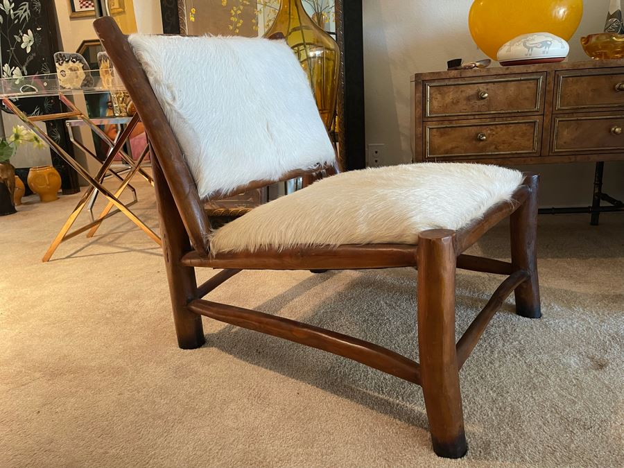 Solid Wood Accent Chair With Cowhide Seat And Back 24W X 29D X 30H [Photo 3]